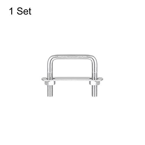 Image of uxcell Square U-Bolts, 52mm(2.05 inch) Inner Width 50mm Length M8 304 Stainless Steel U Clamp Bolt with Nuts and Plates, for Boat Trailer