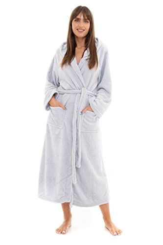 Suzy & Me Robe de chambre longue à capuche en polaire pour femme., gris, XL Cover