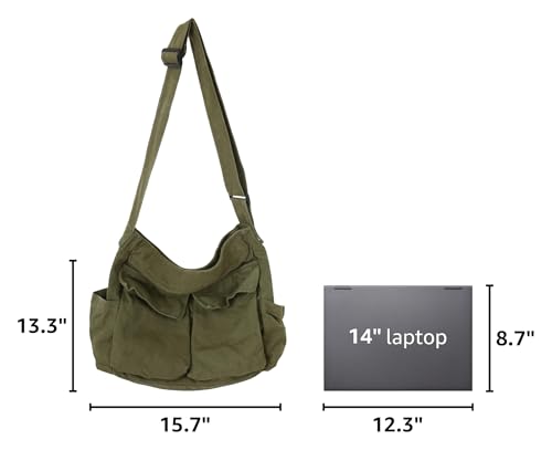 Image of KlaOYer Canvas Messenger Bag Large Hobo Bag Crossbody Shoulder Bag Tote Bag with Pocket for Women and Men