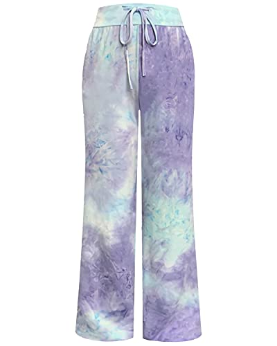 ccko Women's Comfy Casual Stretch Pajama Pants Tie Dye Drawstring Palazzo Lounge Pants Wide Leg for All Seasons4