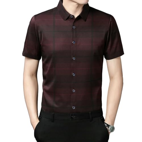 Chemise d'été homme à rayures verticales et manches courtes coupe droite décontractée pour le quotidien