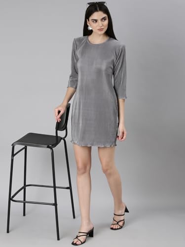 Image of SHOWOFFFF Women Solid Bodycon Casual Dress | Round Neck 3 /4th Sleeves Jersey Dress for Womens | Above Knee Dress for Women's
