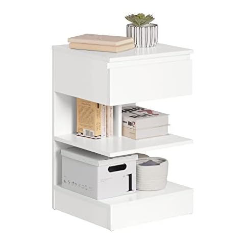 SoBuy FBT49-W Beistelltisch Nachttisch Nachtschrank Kommode mit 1 Schublade und 3 Ablagen weiß BHT ca Cover