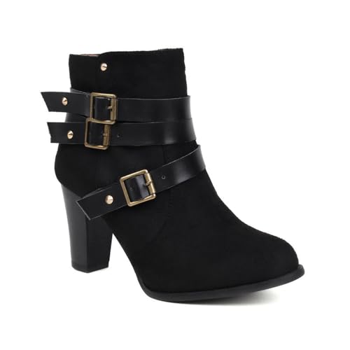 Chaussures d'hiver en peluche femme bout rond noir et talons hauts taille 40.5