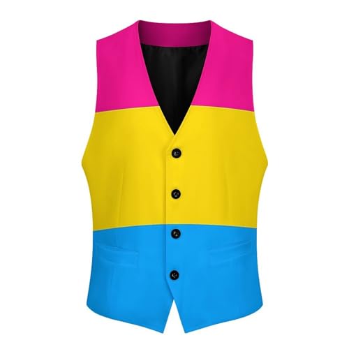 Pansexual Pride Flag Men's Suit Vest Slim Fit V-Ncek Waistcoat Business Casual Vest4