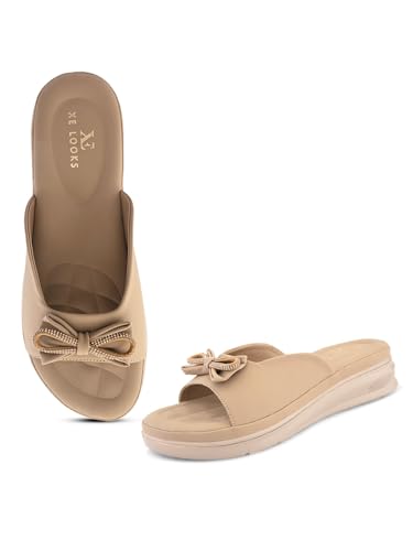 Image of XE Looks Bow Embellished Design | Quilted Cushioned Footbed | Stylish & Trendy Slip On Platform Slippers For Girl & Women