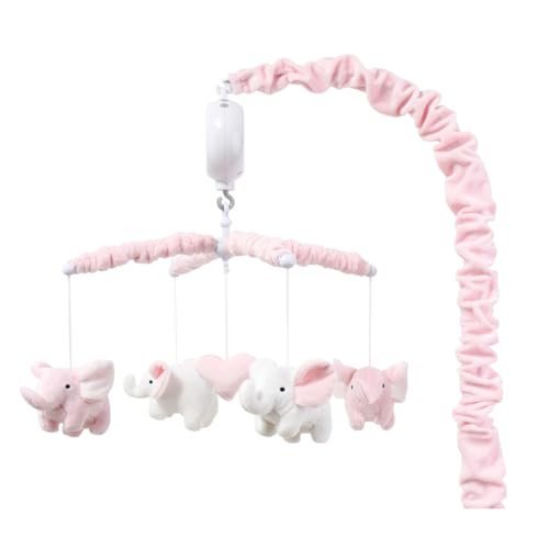 The Peanutshell Crib Mobile for Girls – Soft Pink Musical Baby Crib Mobile with 12 Lullabies, Cute Elephant Baby Pink Elephant Nursery Decor
