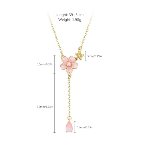 925 Sterling Silver Cherry Blossom Necklace for Women Graduation Pink Jewelry 14K Gold Plated Cute Birth Month Enamel Flower Pendant Necklace Floral Artificial Stone Pearl Chain Birthday Jewelry Gifts4
