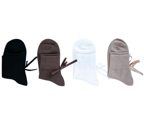 Image of Women's Bow Crew Socks - Cotton Sweet Lolita Dress Breathable Soft Girls' Socks - 3 Pairs