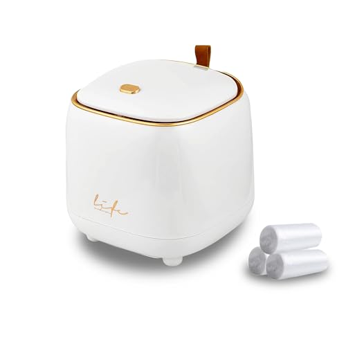 Gurlideo Poubelle de Table avec Couvercle à Pression, 14 × 14 × 15 cm, pour Salle de Bain, Bureau, Chambre, Bureau Enfant, Chambre à Coucher(Blanc)