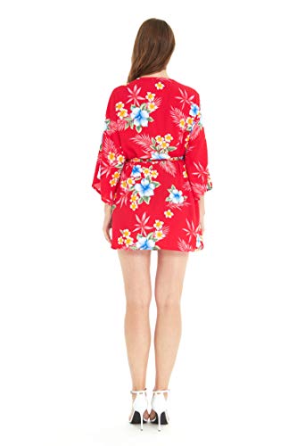 Women Open Front Lightweight Kimono Tops In Hibiscus Red One Size #TOP1
