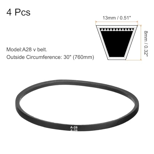 Image of uxcell 4pcs A28 or 4L300 Classic Wrapped Rubber V-Belt, 28 inch(710mm) Inside Circumference, A Profile V Belt