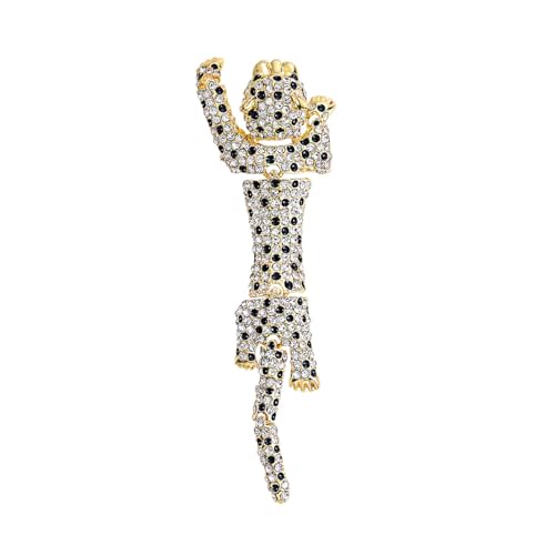 Rhinestone Leopard Brooch Pin Retro Crystal Enamel Animal Cheetah Shoulder Brooch for Men Women