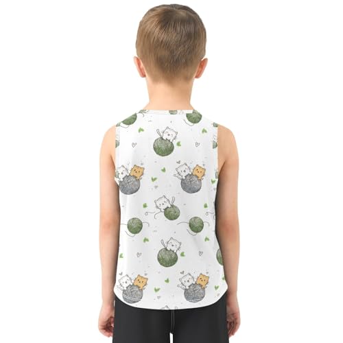 Bolaz Boys Athletic Quick Dry Tank Top Sleeveless Workout T Shirts Age 11-15,Cute Cats Hanging_on_balls33