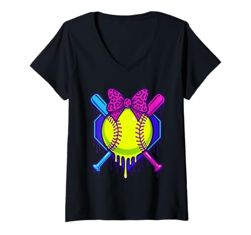 Mujer Softball Player Funny Ice Cream Drip Men Women Kids Camiseta Cuello V