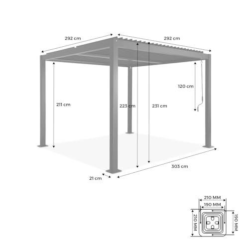 Pergola Bioclimatica 3X3M Alluminio E Acciaio, Lamelle Orientabili, - 7
