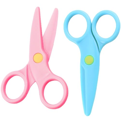 2Pcs All Plastic Scissors Safety Scissors Craft Shears for Kids Toddlers DIY Craft Projects Preschool Training Shears Back to School Essentials Pink and Blue