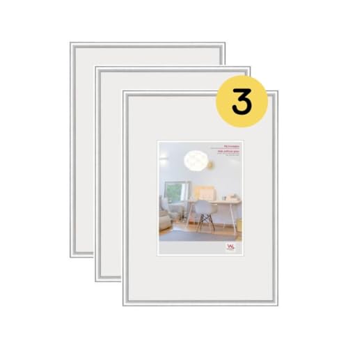 walther design Bilderrahmen silber 29,7 x 42 cm (DIN A3) mit Kunstglas 3er Pack, New Lifestyle Kunststoffrahmen KVX342S3 – Ansicht 1
