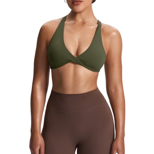 Image of Aoxjox Women's Satara Low Impact Sports Bra | chic front twist, widened cross straps, medium support,breathable fabric, workout fitness yoga crop tank, gym essential