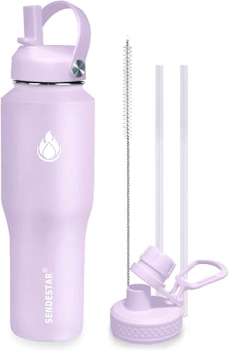 Image of SENDESTAR 32oz Water Bottle Wide Mouth Stainless Steel Vacuum Insulated Double Wall with 2 Straw Lids Fit in Any Car Cup Holder