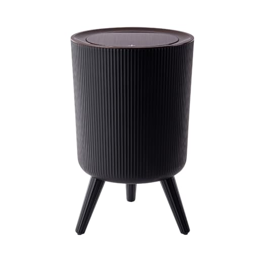 Image of House of Quirk Trash Can With Lid For Bathroom, 9 Liter Kitchen Dustbin Modern Office Trash Can With Legs, Slim Plastic Basket For Bathroom, Bedroom Round (Black)