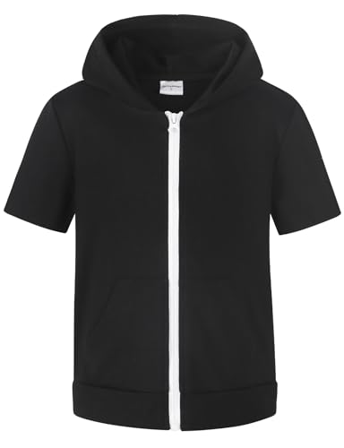 Spring&Gege Boys Lightweight Full Zip Hoodies Short Sleeve Hooded Sweatshirt (5-14 Years)