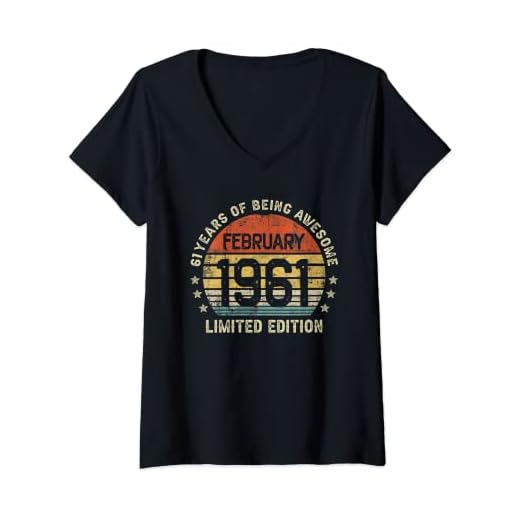 Mujer 61 Años Cumpleaños Regalo Febrero 1961 Mujer Hombre Camiseta Cuello V