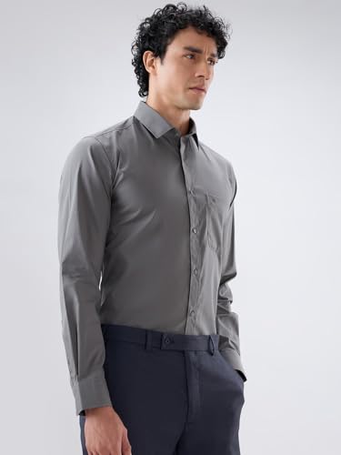 Image of Raymond Men Slim Fit Solid Pattern Pure Cotton Regular Collar Full Sleeve Casual Shirt
