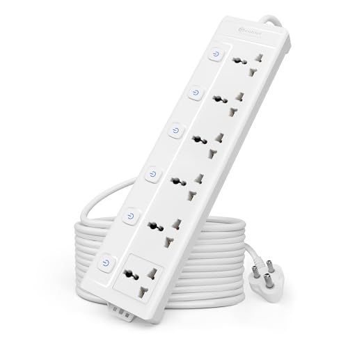 Image of Cablet Extension Board 20 Meter Cable | 2500W 10A | 6 Universal Multi Plug Socket with Individual Switches | 20 Meter Heavy Duty Cord | LED Indicator, Power Strip & Spike Guard for Home & Office Use