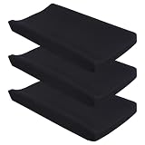CaSaJa Black Diaper Changing Pad Cover with Strap Holes Set of 3, Snug Fit 4-Sided Contoured Changin