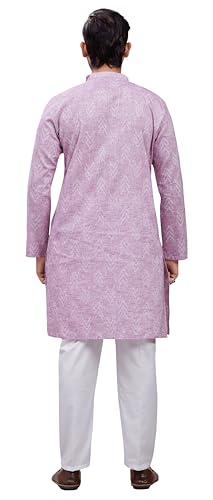 Image of Studio Shringaar Men's Cotton Blend Relaxed Fit Ikat Printed Knee Length Kurta