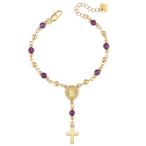 XUANPAI Virgin Mary Cross Bracelet for Women,Natural Stone Catholic Jewelry - image 1