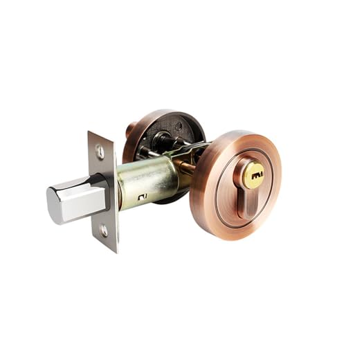 Red Bronze Deadbolt Lock, Single Cylinder Door Lock with Keys Zinc Alloy Invisible Door Lock Round Deadbolt for Front Entrance Door Passage Doors