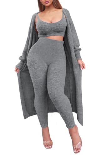 3 Piece Fuzzy Lounge Sets for Women Sherpa Wide...