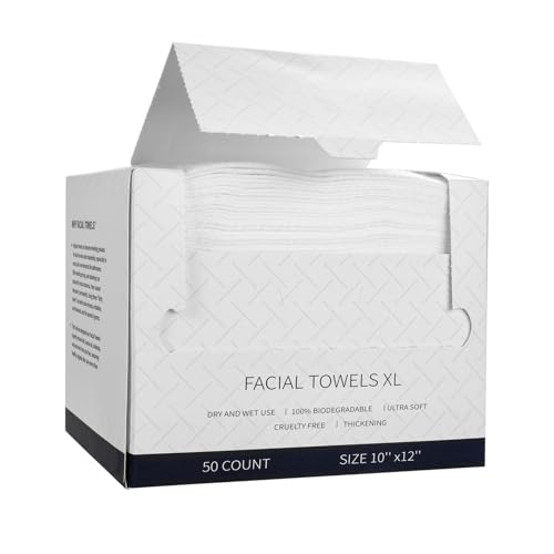 Disposable Face Towels XL Ultra Soft & Thick Clean Towelettes Biodegradable Makeup Remover Dry Wipes 50 Count Facial Tissue Wipe Wash Cloths for Sensitive Skin