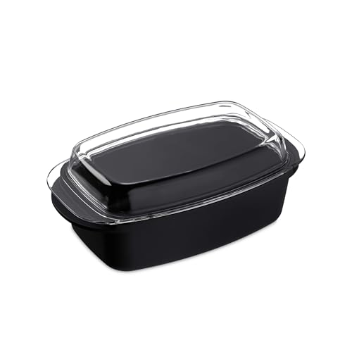 Miniatura 8 de Relaxdays Fuente Horno Con Tapa, Antiadherente, Apta Para Lavavajillas, Aleación De Aluminio Y Vidrio, 39 Cm, Negro