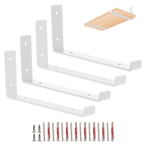 Xpang 隠し棚受け 高耐荷重 頑丈 アイアンブラケット棚うけ 金具 耐荷重140kg 棚支え 吊り棚金具 l字金具 目立たない棚受け 棚の補強 棚支え ビス付き (ホワイト, 30cm 4個セット)