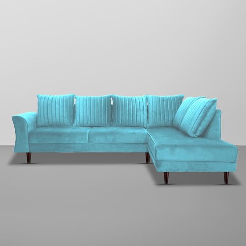 Image of Gratly RHS 4 Seater L Shape Sofa Set for Living Room (Turquise Colour) Premium Fabric Sofa