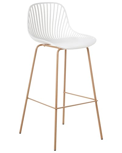 Beliani Lot de 4 Tabourets de Bar en Matière Synthétique Polyester Pieds en Fer et en Bois Blanc Kleve