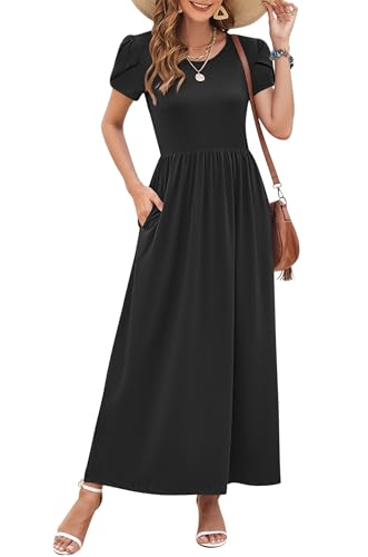 Image of AUSELILY Women's Summer Maxi Dresses Petal Sleeves Casual Empire Waist Long Dress with Pockets 2025 New