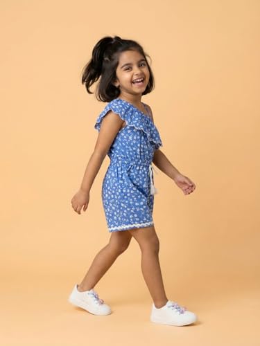 Image of Nautinati Girls Single-Strap Printed Jumpsuit with Assymetric Neckline | Age 2-10 Years