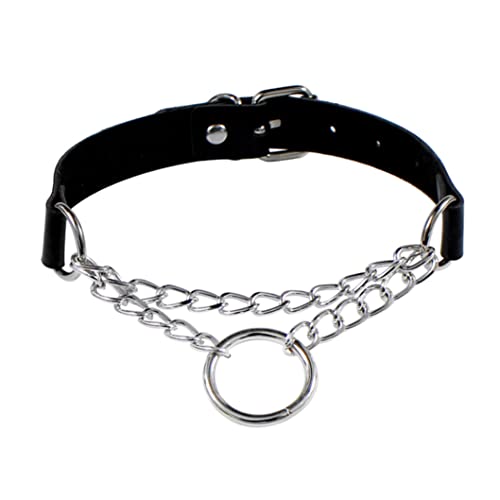 Collier noir en PU à double texture punk avec chaîne en cerceau amovible