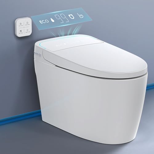 Glendan Smart Toilet Auto Flush: Off Seat Dual Flush One Piece Toilet, Elongated Heated Toilet Seat, Electric Tankless Toilets with Night Light, Remote, Pre Wet, Soft Close Seat&Lid, ADA Height