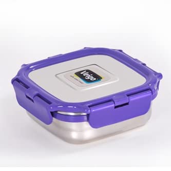 Image of Veigo Original Stainless Steel Snack Box 300 ml, Airtight Leakproof Kids Snacks Box for School & Office, Freezer Dishwasher Safe, Silicone Ring Polymer Frame, Safe Lid Lock, Compact Lunch Box - Purple
