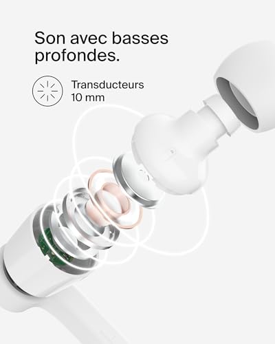 Belkin SoundForm Écouteurs filaires avec connecteur USB-C (écouteurs Intra-Auriculaires avec Micro, pour iPhone 16/15, iPad Mini, Galaxy 24, Android, etc., avec connecteur USB-C, Blanc)