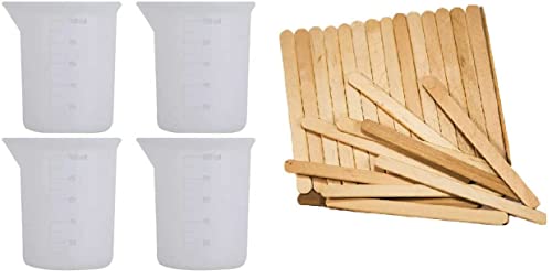NetSellsIt (4) 100 ml Silikonbecher zum Mischen von Harz-Epoxidharz für Schmuck und Holzbearbeitung mit 50 Rührstäbchen Cover