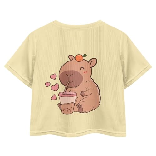 Girls Crop Tees Crew Neck Casual Short Sleeve T Shirts Kids Loose Soft Comfortable Tees Blouses Shirt for Little Girl3