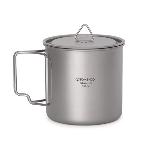 TOMSHOO Titanium Mug 650ml/22 oz Camping Titanium Pot with Lid Camping Coffee Cup with Foldable...