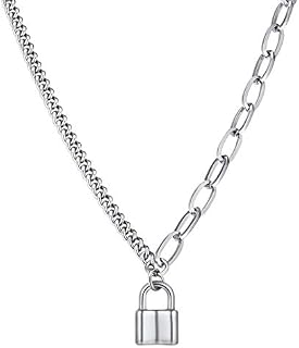 ChainsHouse Lock Pendant Necklace for Women Men Stainless Steel Padlock Necklace