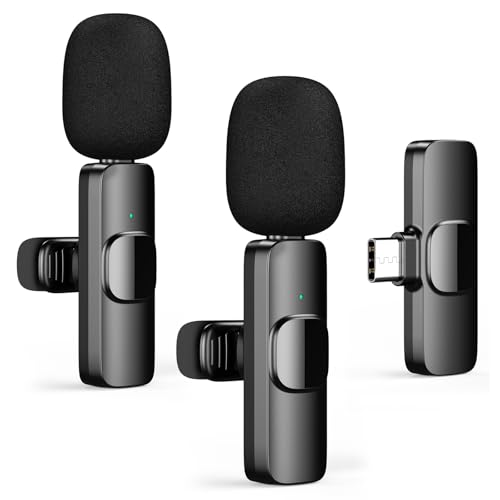 Micrófono de Solapa Inalámbrico para Android Smartphone, USB C Wireless Micro, Mini Micrófono Condensador Omnidireccional de Grabación de Vídeo para Entrevista Podcast Vlog Youtube Live Stream - 2 Mic